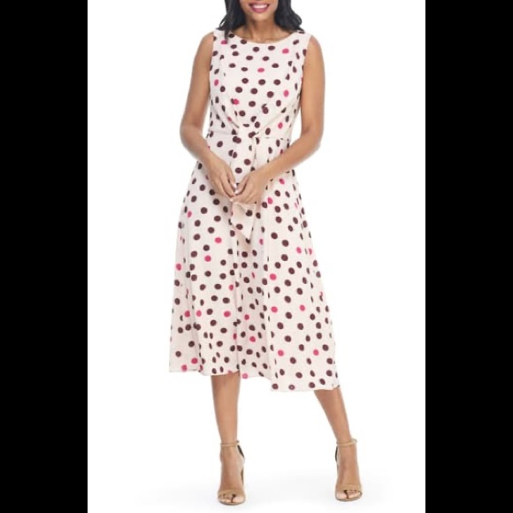 Maggy London Pink Polka Dot Midi Dress - Picture 5 of 15
